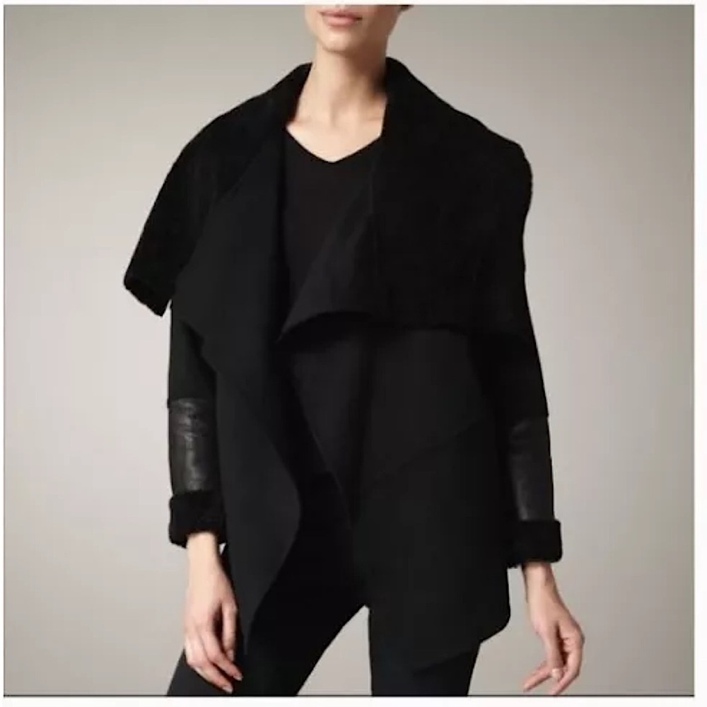 Mackage Black Teddy Jacket with Leather Trim